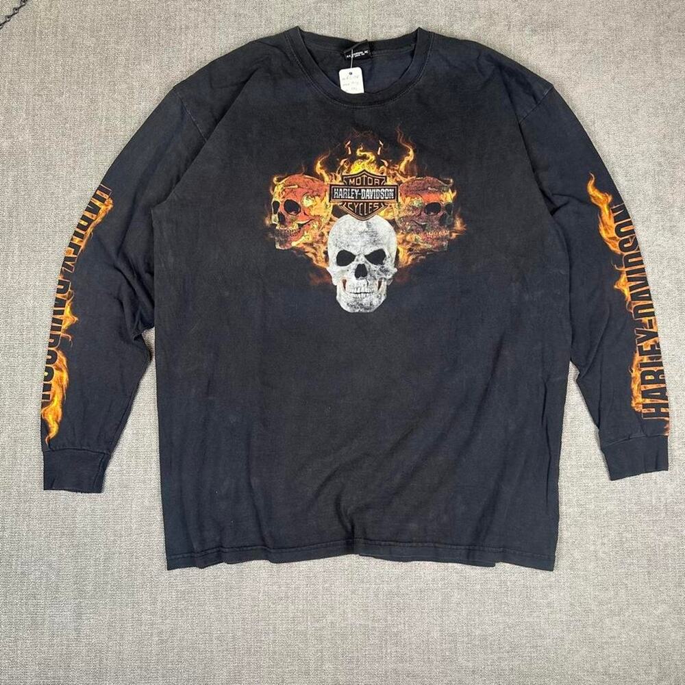Harley Davidson Flames Skull long sleeve T-shirt